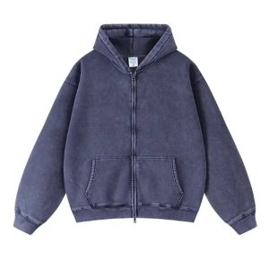 Custom Heavyweight Cotton Vintage Style  Zip Hoodie